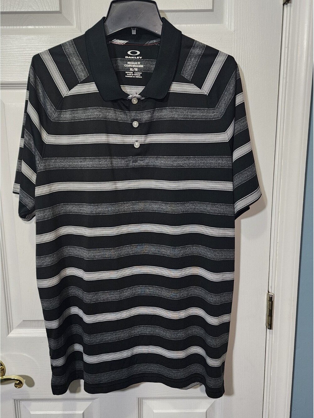 OAKLEY REGULAR FIT HYDROLIX GOLF POLO SHIRT STRIPED BLACK MENS XL/TG EXCELLENT